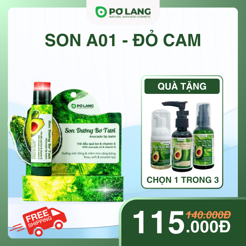 Son dưỡng môi Pơ Lang màu Đỏ Cam dưỡng môi từ trái bơ - A01