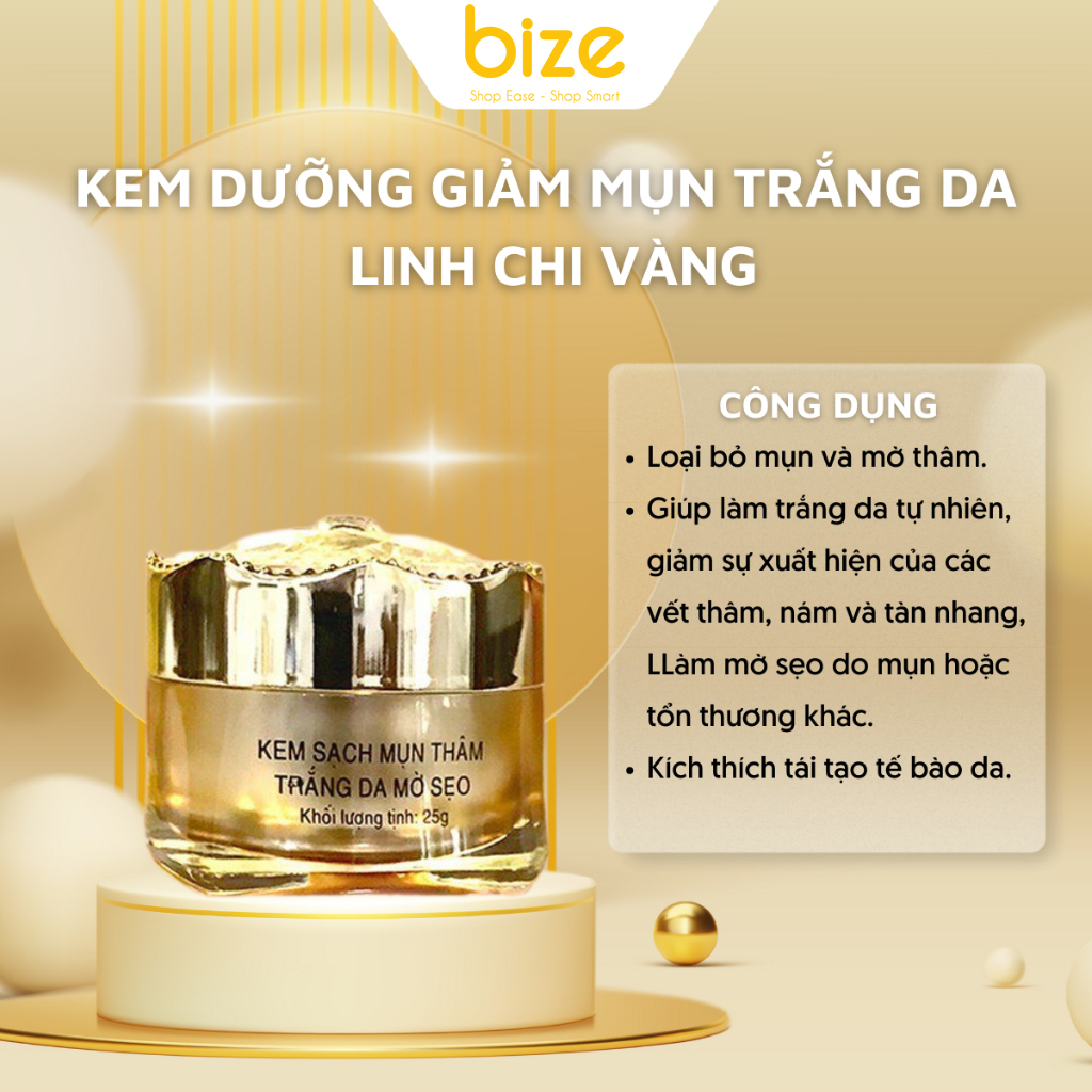 Kem trị mụn trị thâm trắng da mờ sẹo Linh Chi Vàng 25g