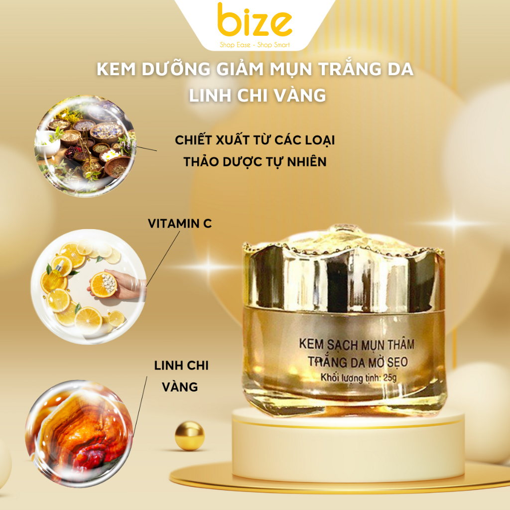 Kem trị mụn trị thâm trắng da mờ sẹo Linh Chi Vàng 25g