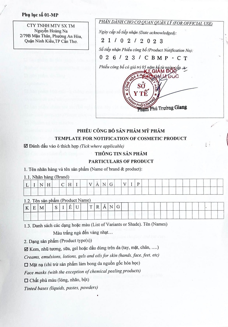 Công bố Kem siêu trắng Linh Chi Vàng