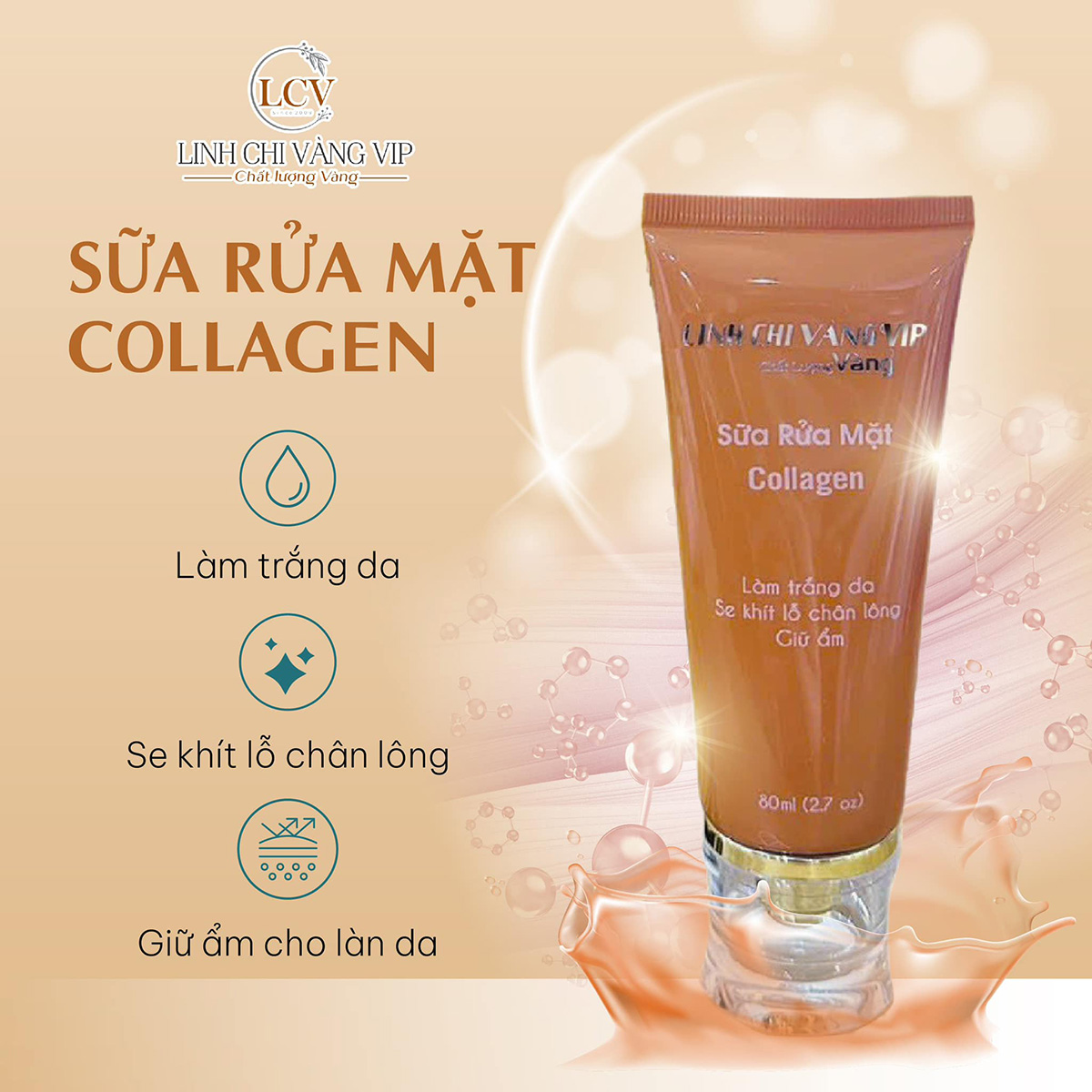 Sữa Rửa Mặt Trắng Da Collagen Linh Chi Vàng 80ml - Bí Quyết Cho Làn Da Sáng Mịn