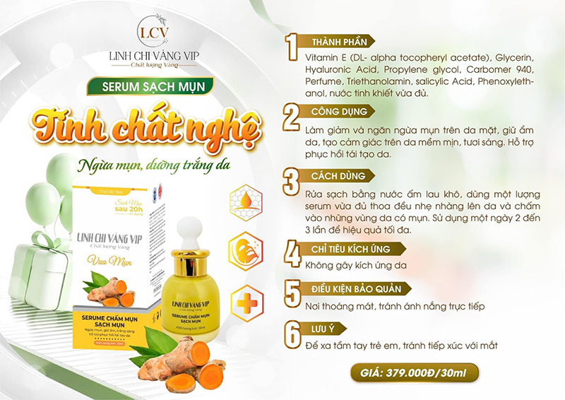 Serum Chấm Mụn Siêu Tốc 20H Linh Chi Vàng 30ml - Bí Quyết Đánh Bay Mụn Trong 20 Giờ