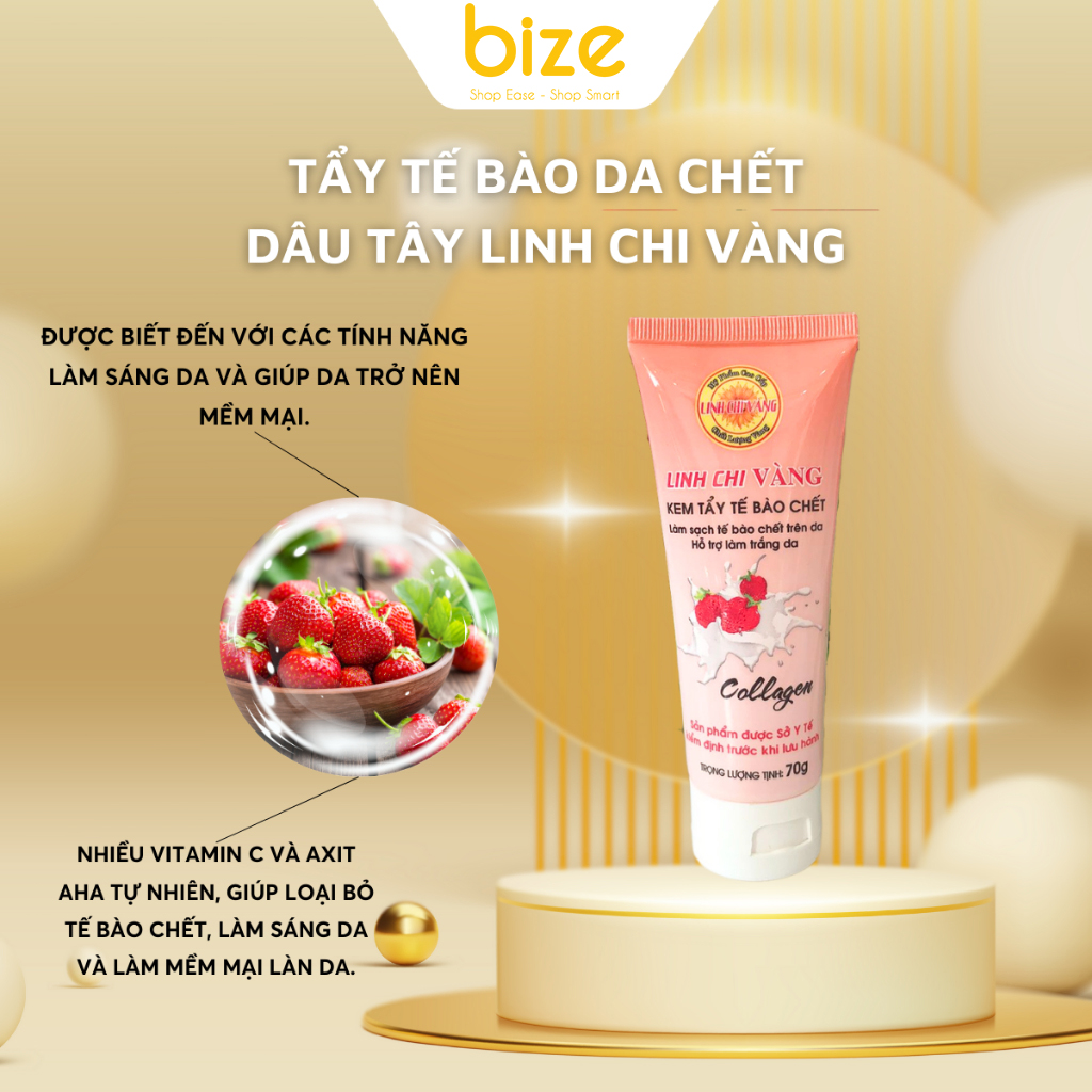 Tẩy Da Chết Tẩy Tế Bào Chết Dâu Tây Tái Tạo Trắng Da Linh Chi Vàng