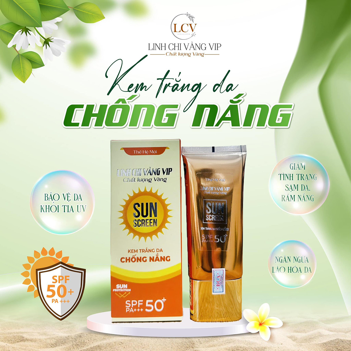 Kem Trắng Da Chống Nắng Linh Chi Vàng Bảo Vệ Da Hữu Hiệu
