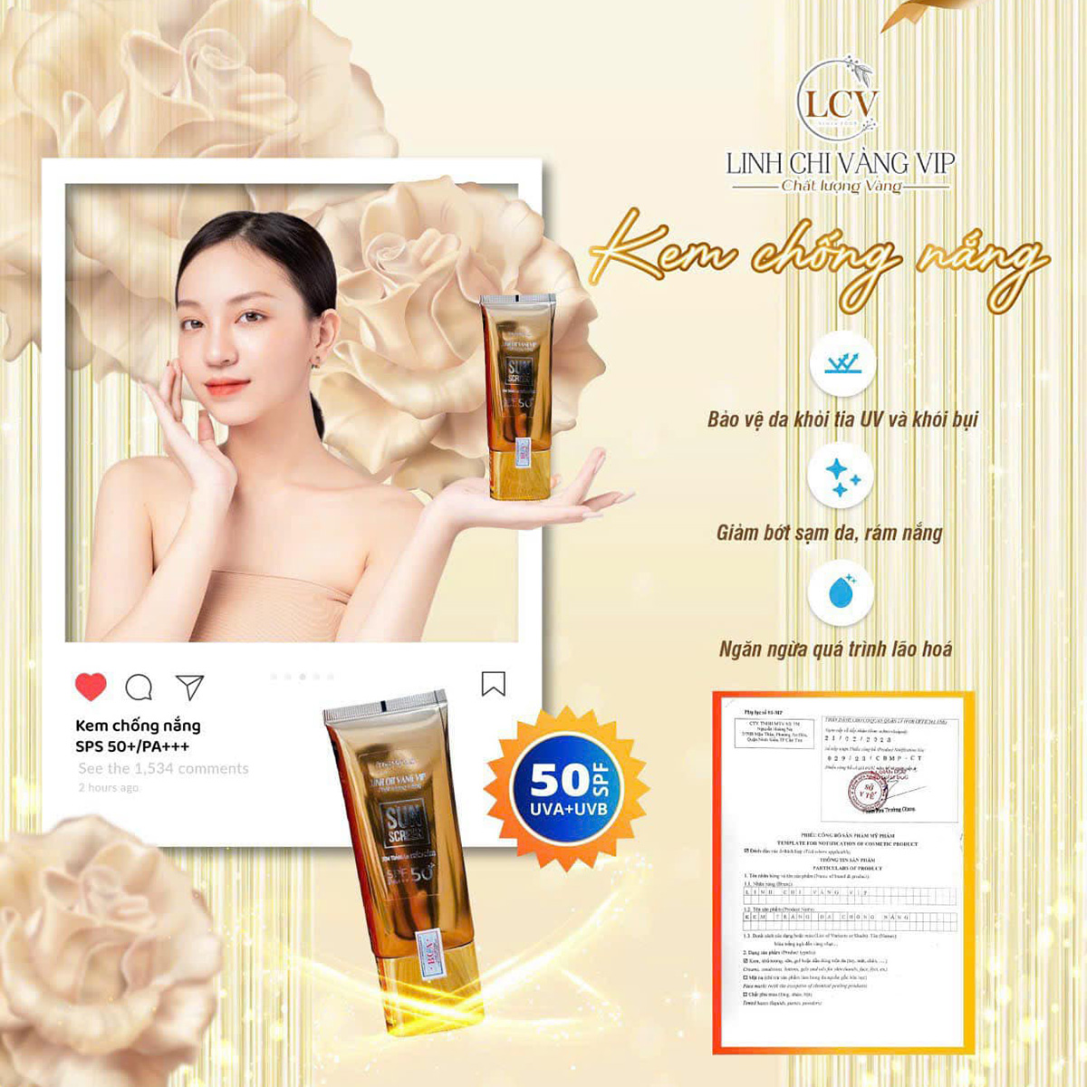 Kem Trắng Da Chống Nắng Linh Chi Vàng Bảo Vệ Da Hữu Hiệu