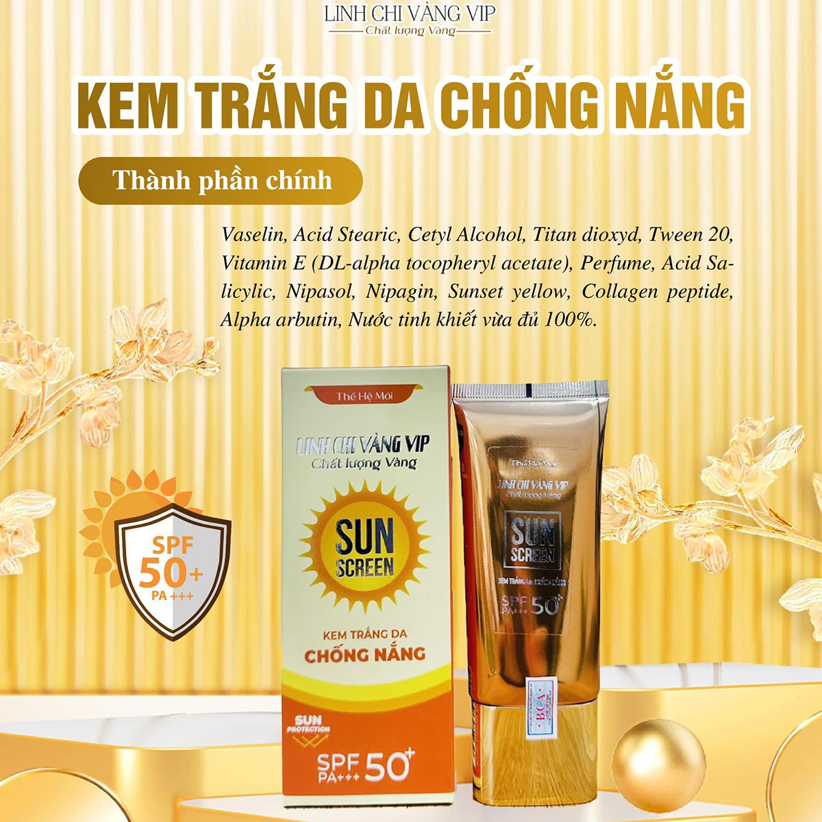 Kem Trắng Da Chống Nắng Linh Chi Vàng Bảo Vệ Da Hữu Hiệu