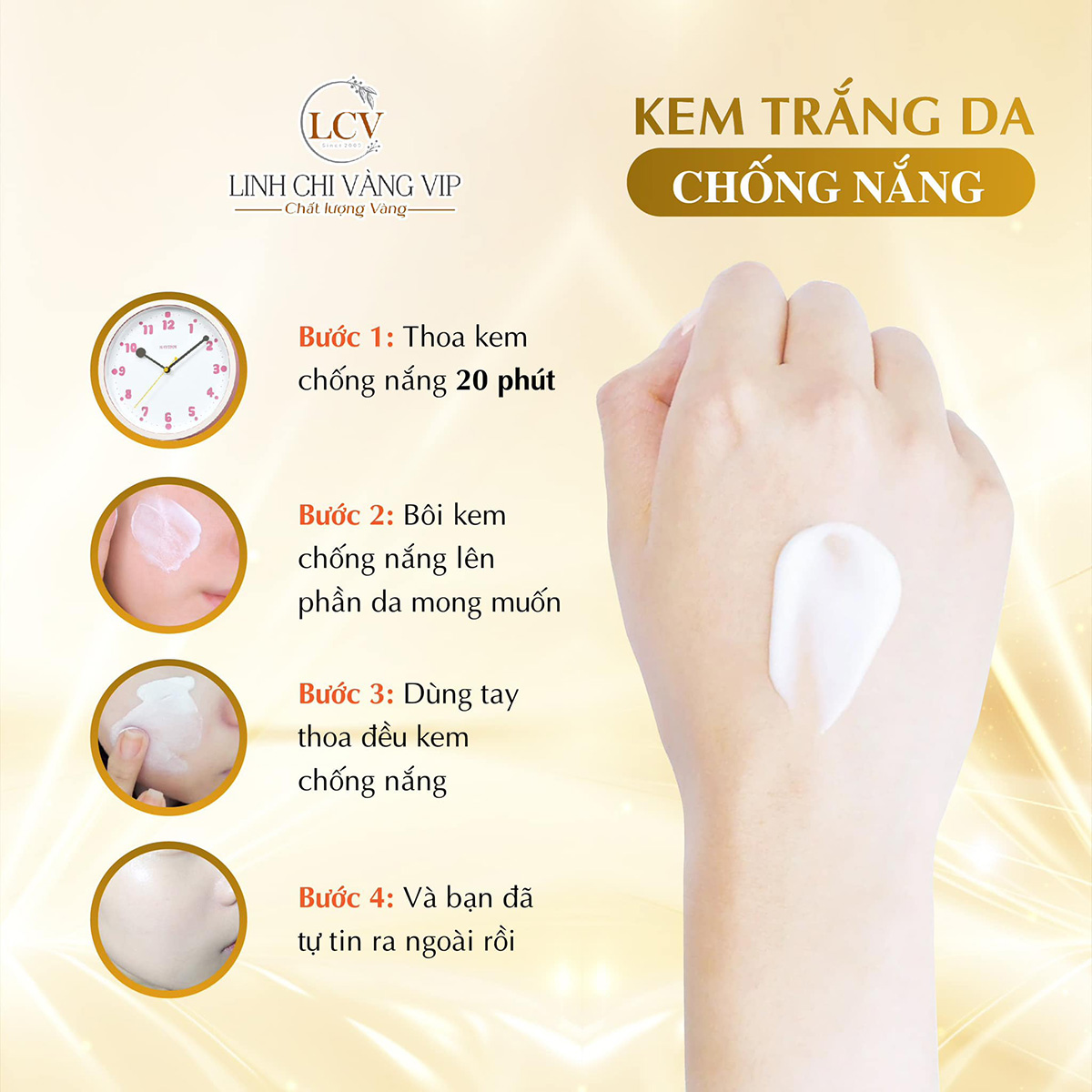 Kem Trắng Da Chống Nắng Linh Chi Vàng Bảo Vệ Da Hữu Hiệu