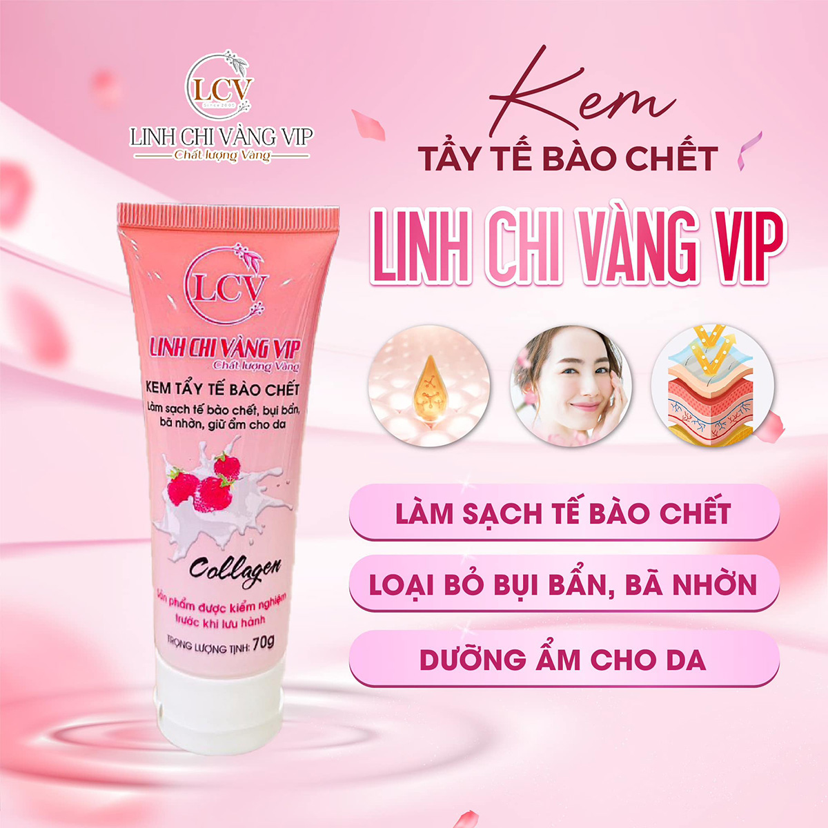 Làm Đẹp với Kem Tẩy Tế Bào Chết Dâu Tây Tái Tạo, Trắng Da Linh Chi Vàng