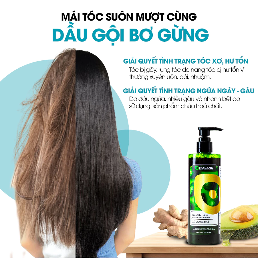 Dầu gội thảo mộc Bơ Gừng Bạc Hà Pơ Lang (4)