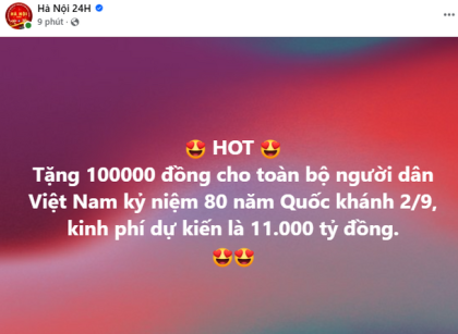 Chính phủ tặng 100.000 đồng cho toàn dân nhân dịp 80 năm độc lập